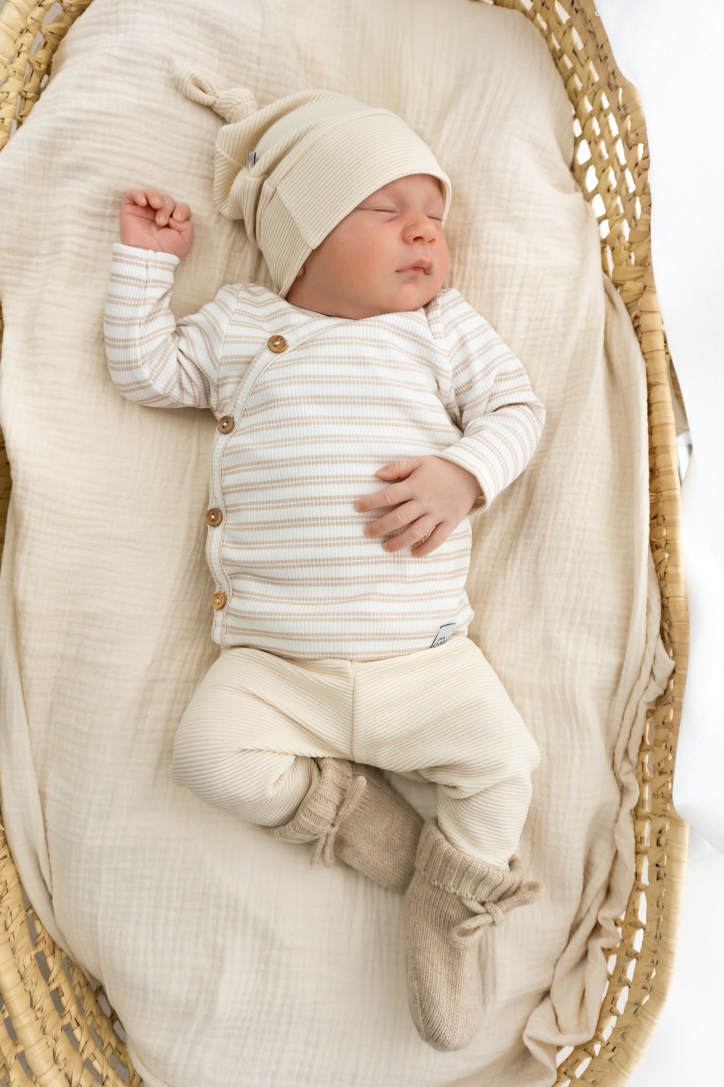 Newborn set Naturel (rib) broek + muts