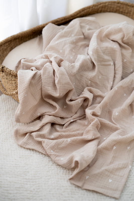 Hydrofiele doek XL Hartjes beige