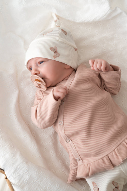 Overslagshirtje ruffle Zacht roze (rib)