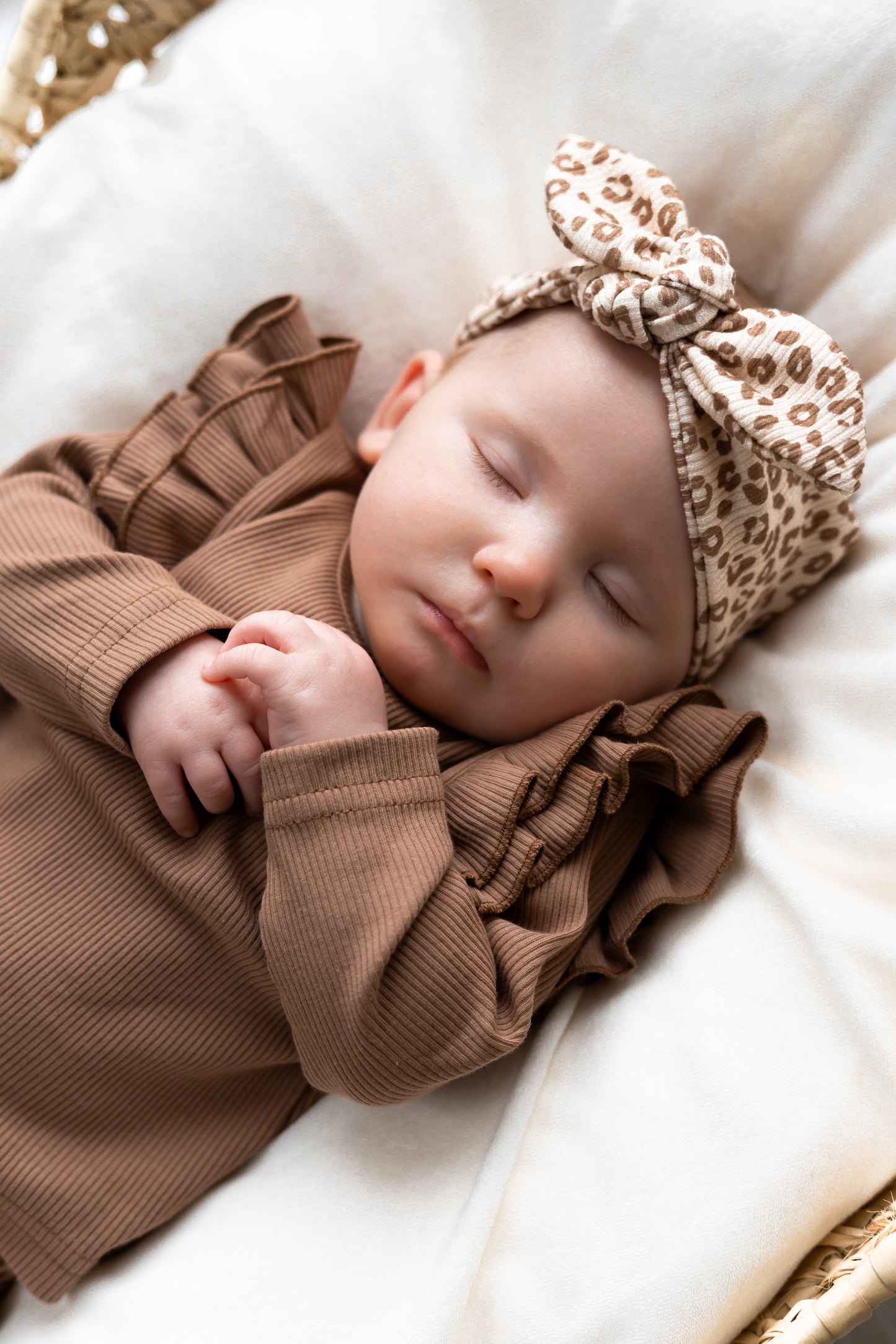 Haarbandje knoop Panterprint cacao (rib)