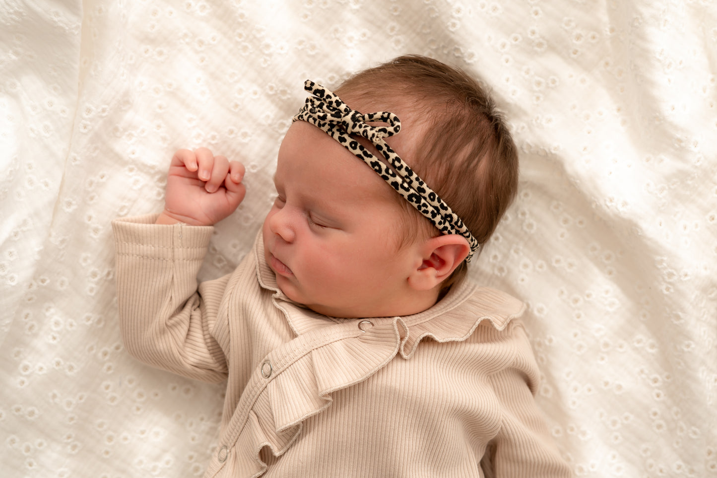 Haarbandje strik Panterprint beige