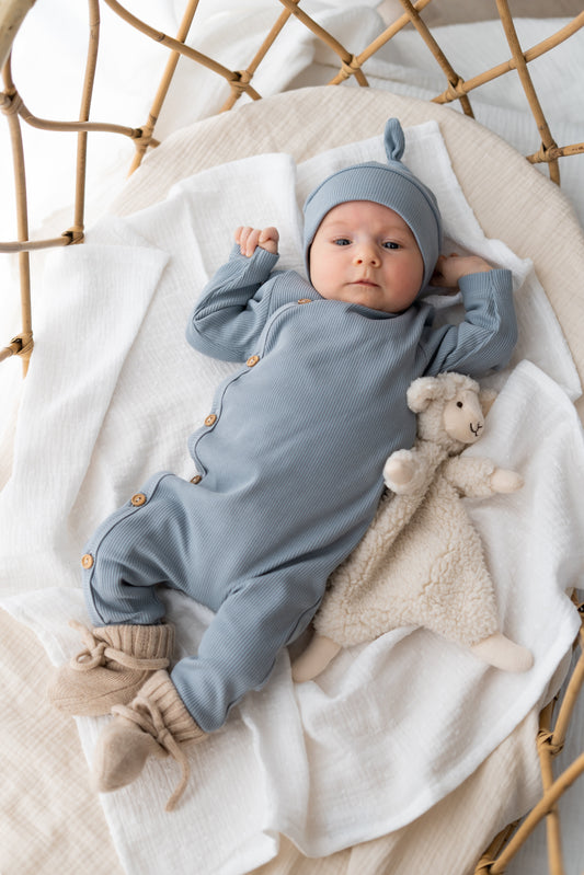 Boxpakje buttons Staalblauw (rib)