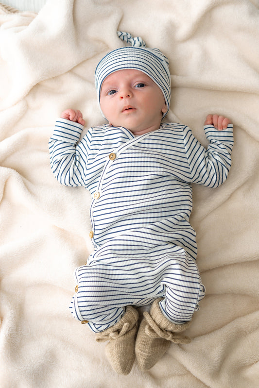 Boxpakje buttons Streepjes blauw (rib)