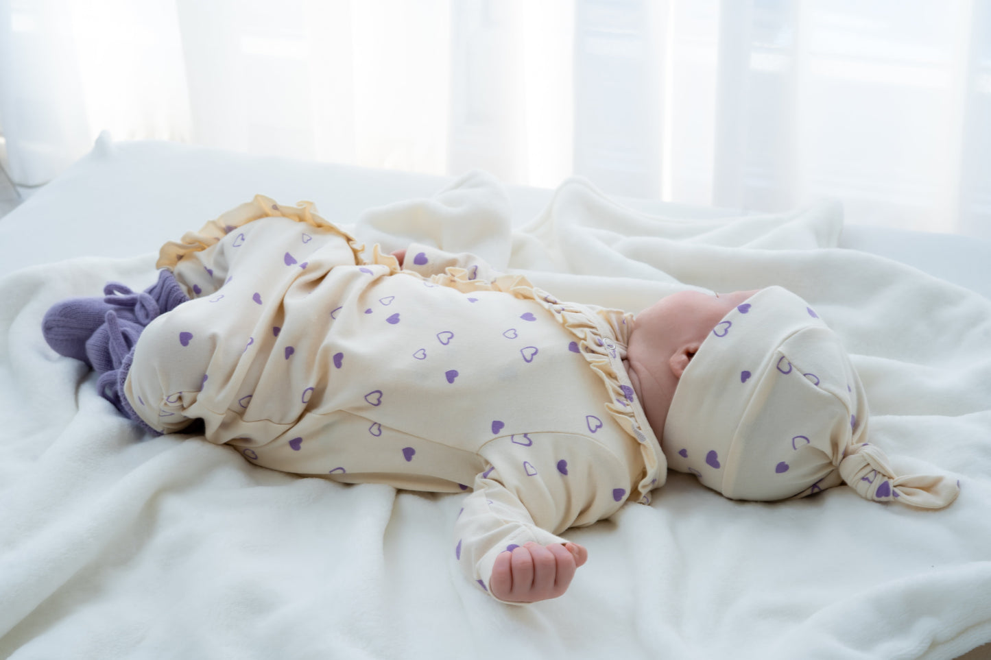 Boxpakje ruffle Lila hartjes creme