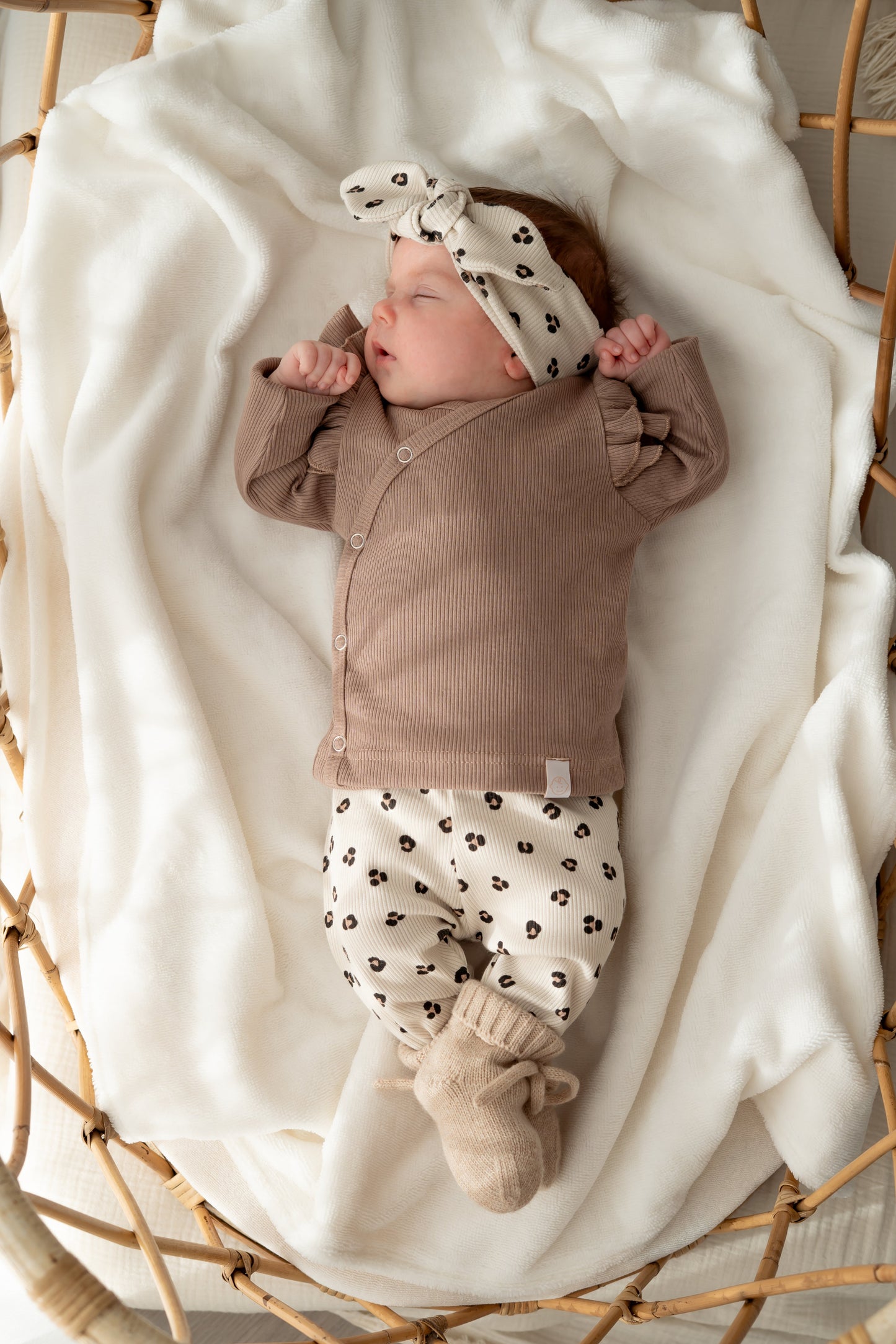 Haarbandje knoop Panterprint zand (rib)