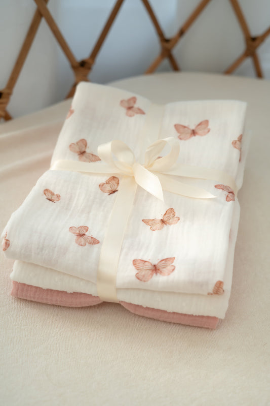 Hydrofiele doeken Vlinders roze (3-pak)