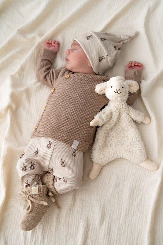 Newborn set Teddyberen beige (rib) broek + muts