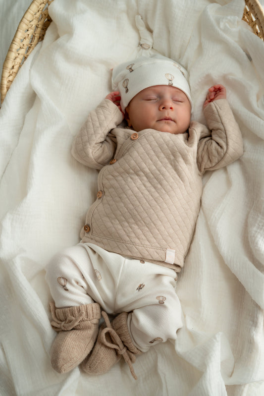 Newborn set Balloons beige (rib) broek + muts
