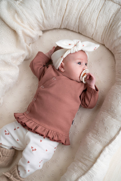 Overslagshirtje ruffle Klei roze  (rib)