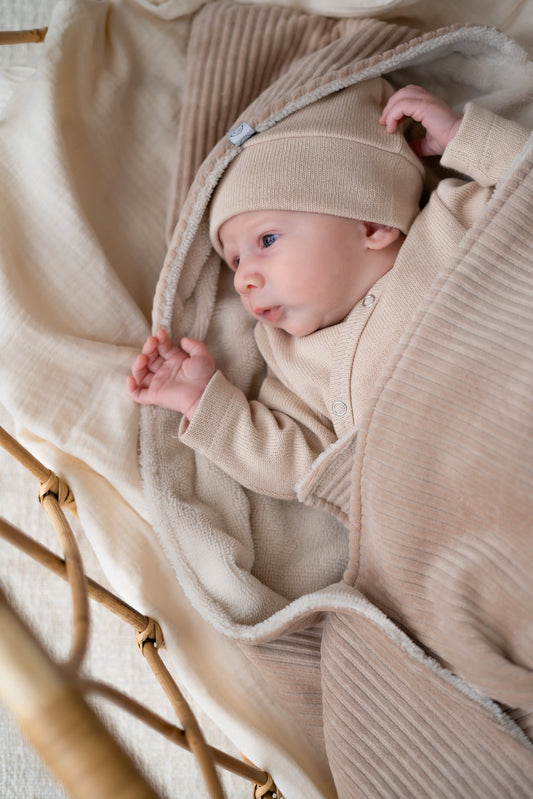 Wikkeldoek Taupe rib velours (bamboe)
