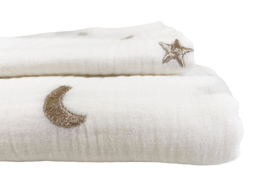 Hydrofiele doek XL Maan en sterren Ecru