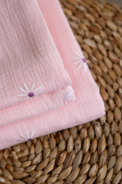 Hydrofiele doek Embroidery madelief roze