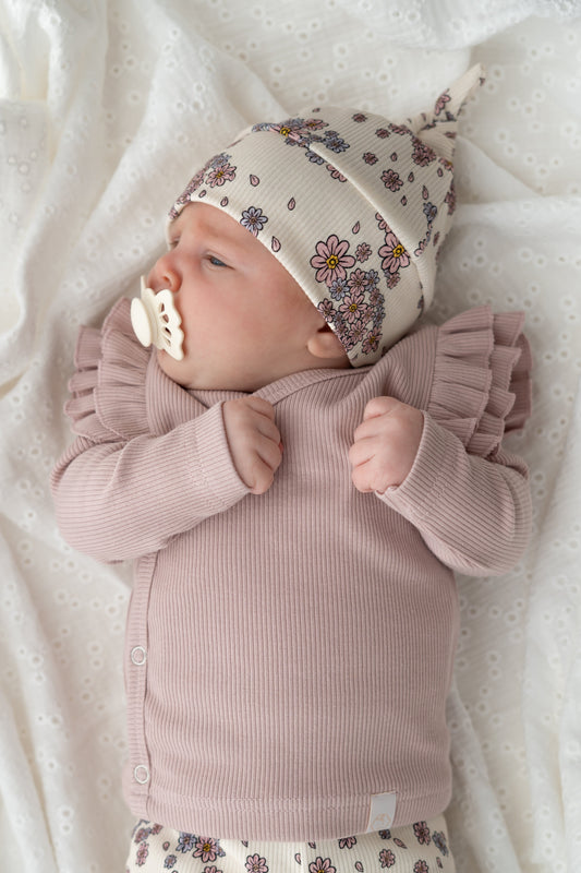 Overslagshirtje dubble ruffle Dusty roze (rib)