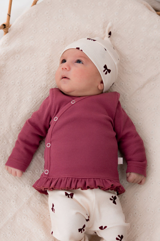 Overslagshirtje ruffle Framboos (rib)