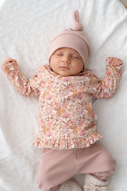 Overslagshirtje ruffle Pastel weidebloem (rib)