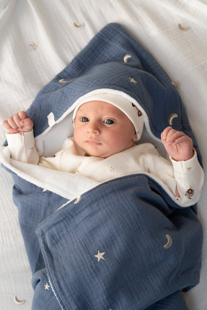 Wikkeldoek Maan en sterren Blauw (bamboe)