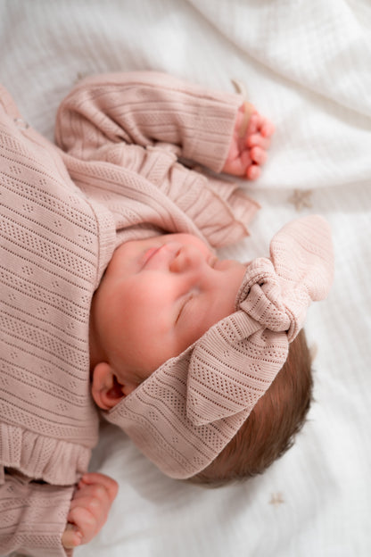 Haarbandje knoop zacht roze (pointelle)