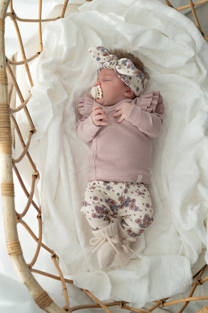 Haarbandje knoop Bloemen lila pastel (rib)