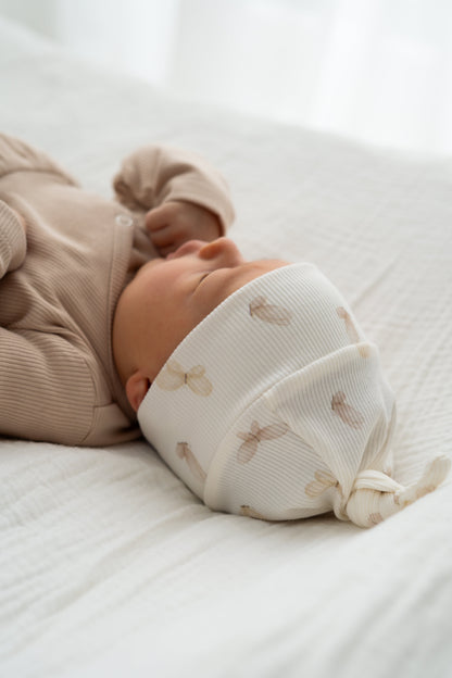 Newborn set Vlinders beige (rib) broek + muts