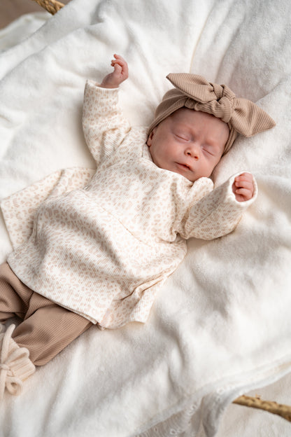 Haarbandje knoop Donker beige (rib)