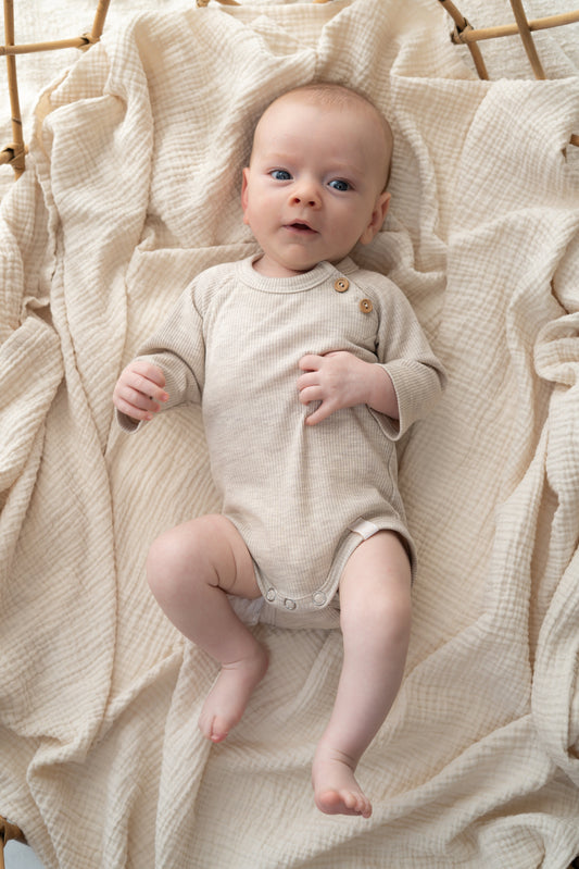 Romper buttons Beige melange (rib)