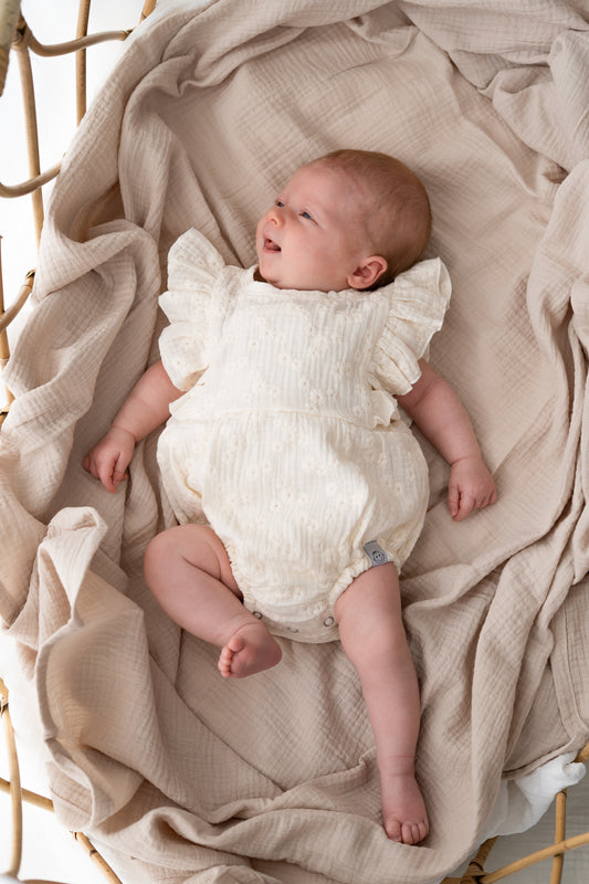 Romper ruffle zomer Embroidery naturel (hydrofiel)