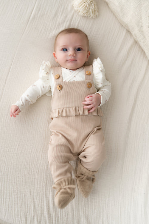 Tuinbroekje ruffle Beige (rib)