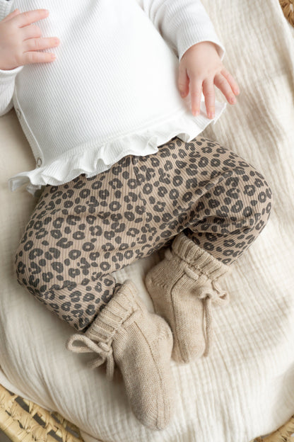 Prematuur broekje Panterprint donker beige (rib)