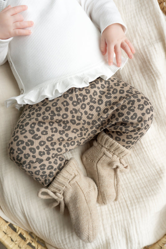 Prematuur broekje Panterprint donker beige (rib)