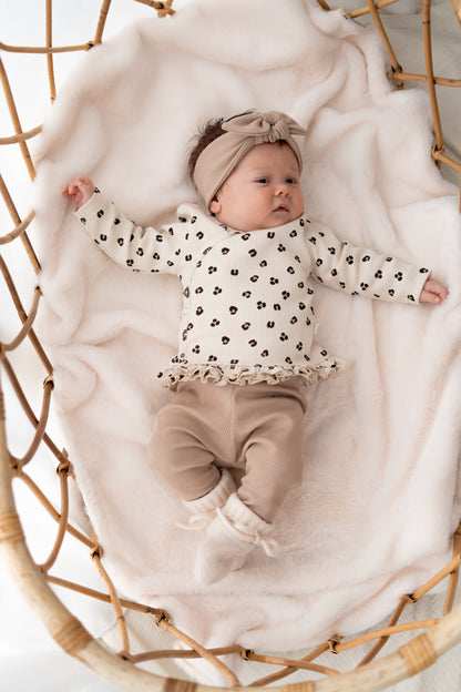 Overslagshirtje ruffle Panterprint zand (rib)