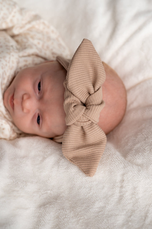 Haarbandje knoop Donker beige (rib)