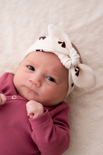 Haarbandje knoop Strikjes roze (rib)