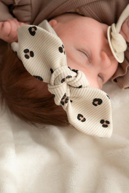 Haarbandje knoop Panterprint zand (rib)