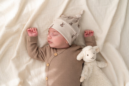 Newborn set Teddyberen beige (rib) broek + muts