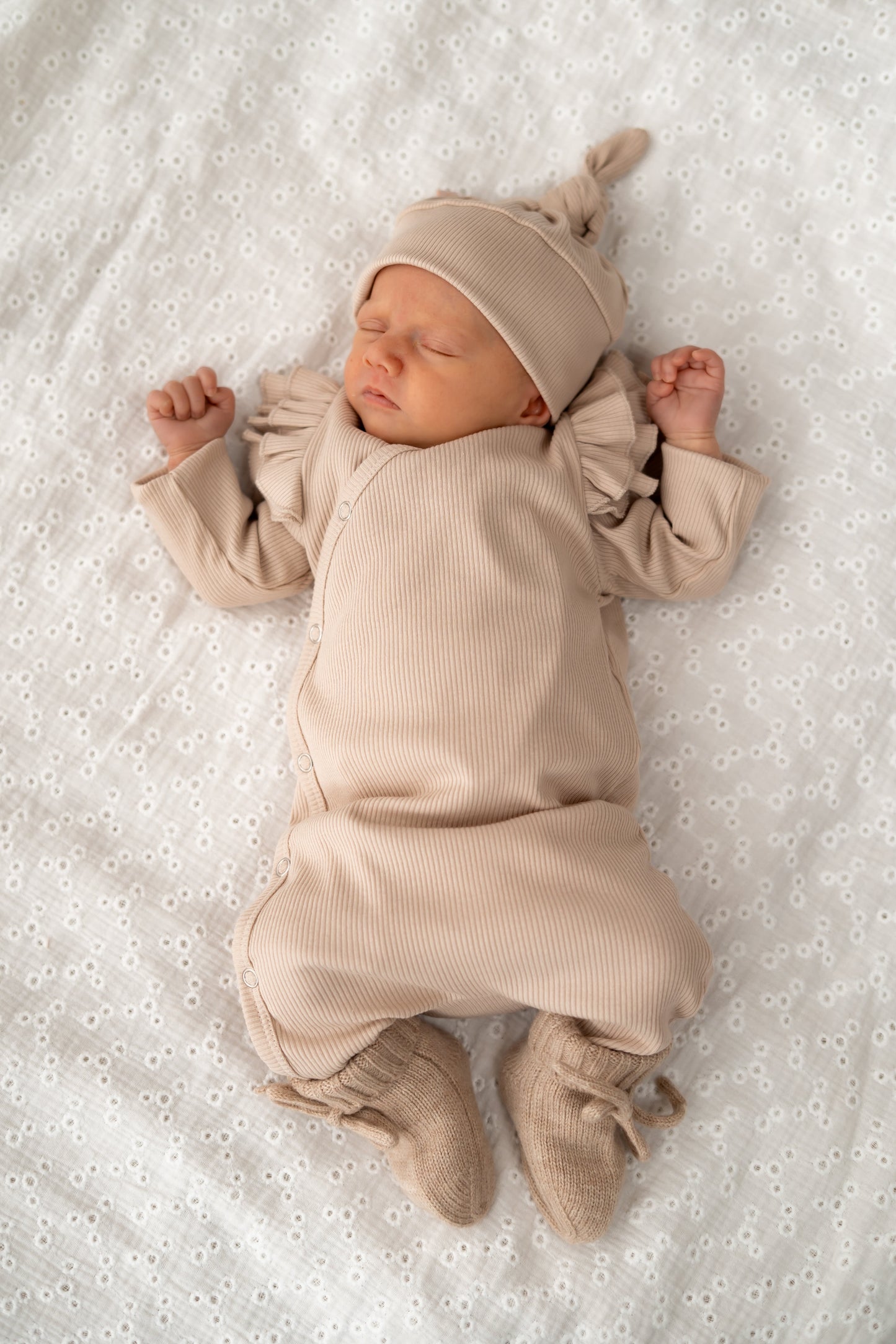 Boxpakje Dubbele ruffle Beige (rib)