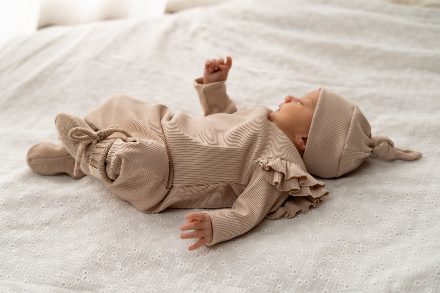 Boxpakje Dubbele ruffle Beige (rib)