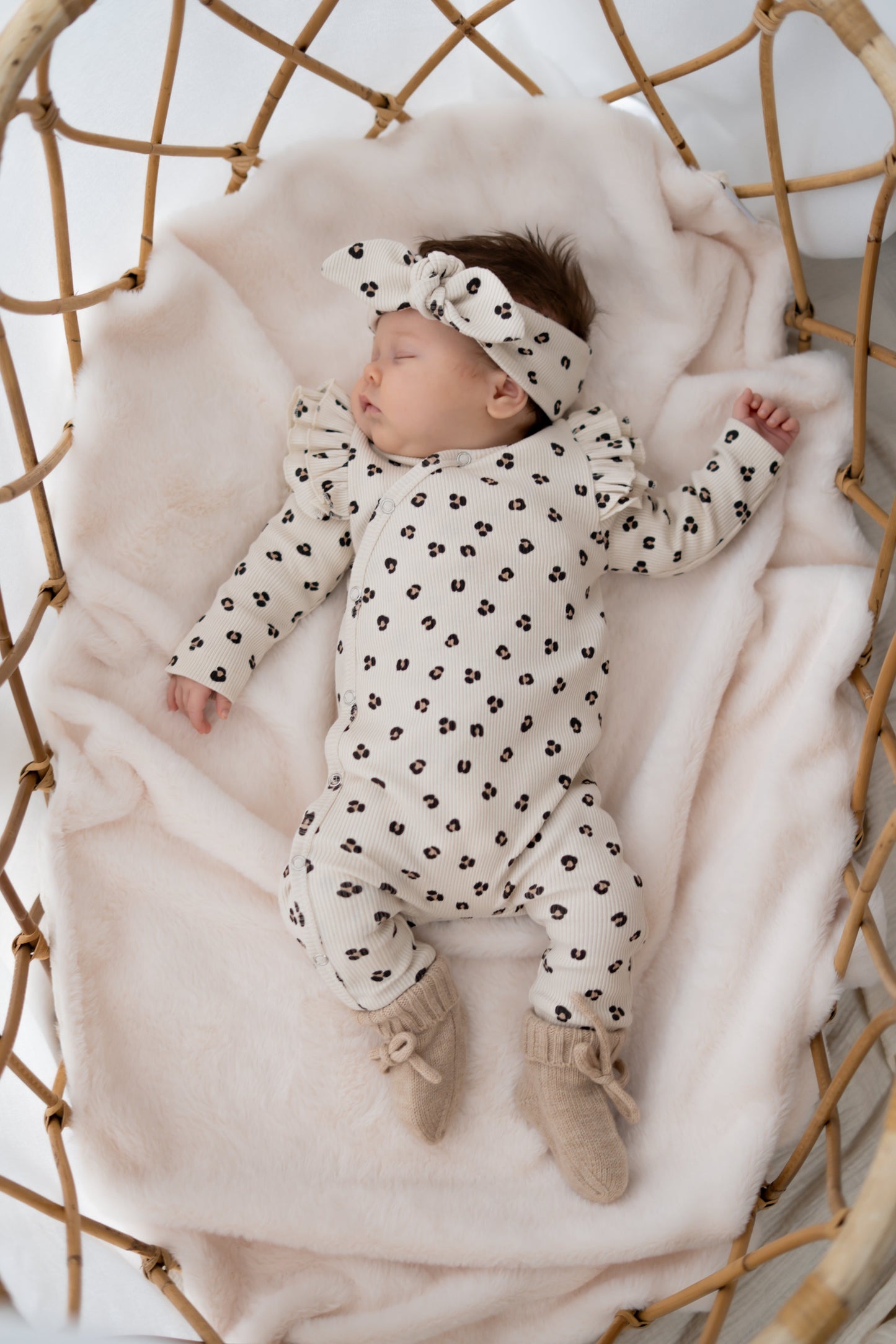 Boxpakje Dubbele ruffle Panterprint zand (rib)