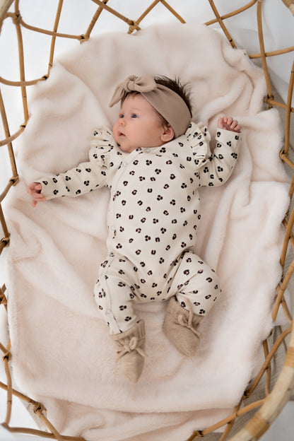 Boxpakje Dubbele ruffle Panterprint zand (rib)