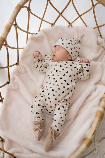 Boxpakje Dubbele ruffle Panterprint zand (rib)