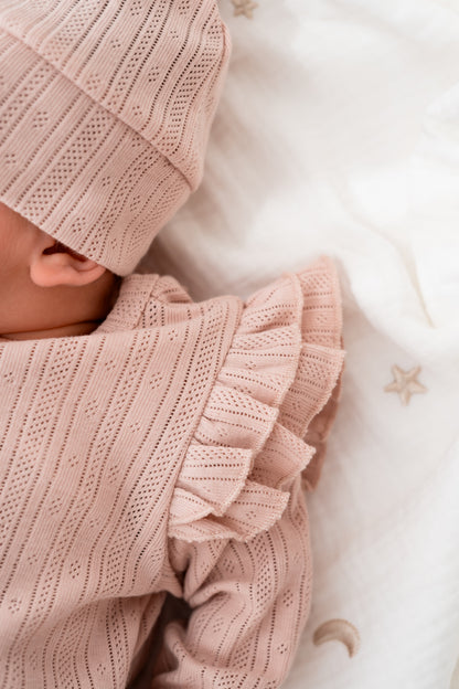 Boxpakje Dubbele ruffle zacht roze (pointelle)