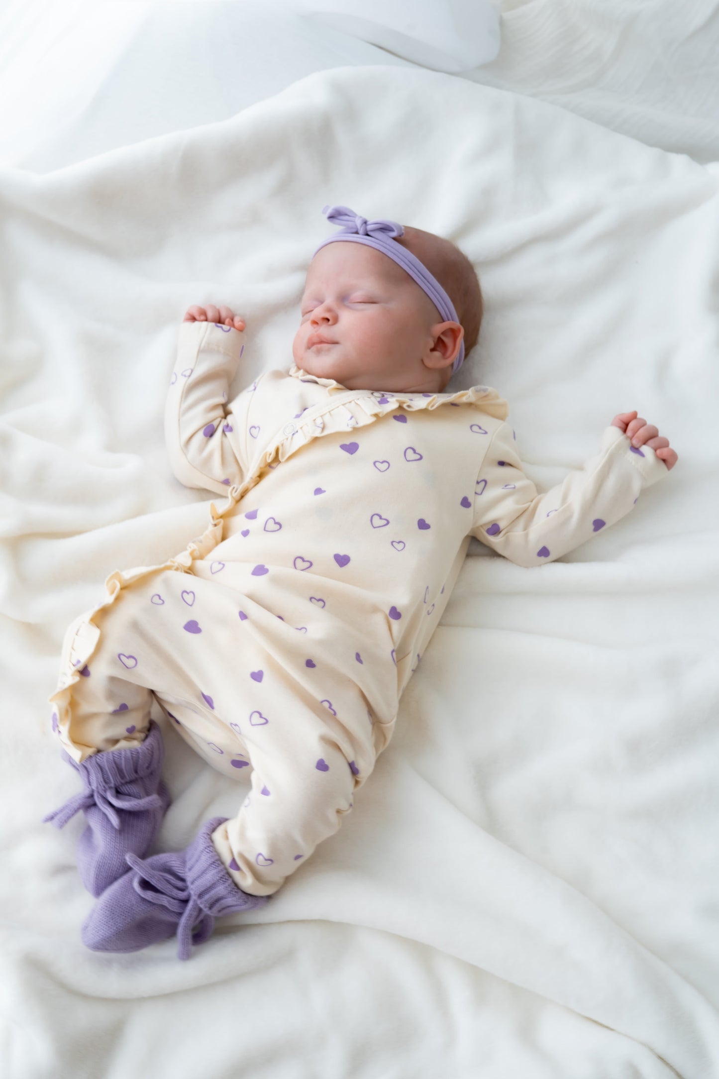 Boxpakje ruffle Lila hartjes creme