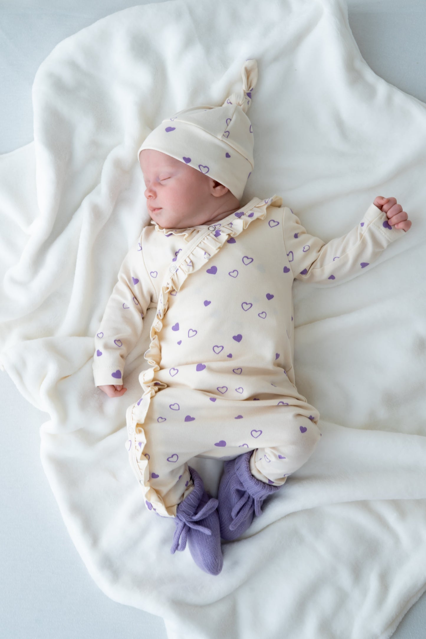 Boxpakje ruffle Lila hartjes creme