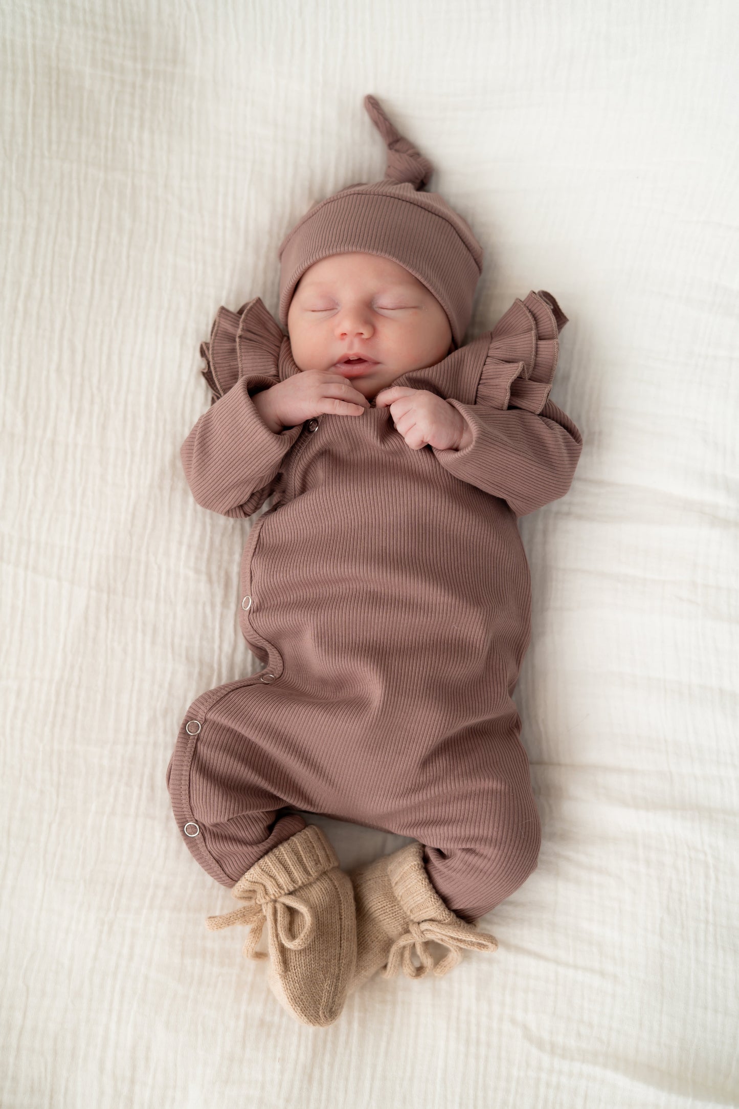 Boxpakje Dubbele ruffle Mauve (rib)