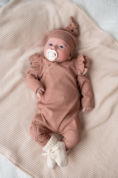 Boxpakje Dubbele ruffle Oudroze melange (rib)