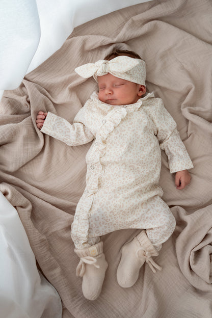 Boxpakje ruffle Panterprint Ecru (rib)