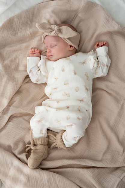 Boxpakje Dubbele ruffle Vlinders beige (rib)