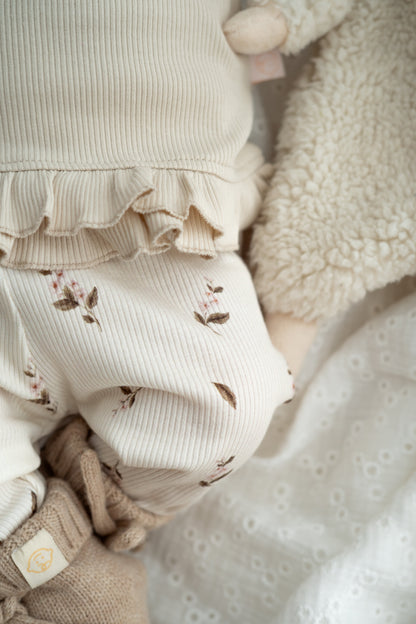 Broekje Roze bloem (rib)