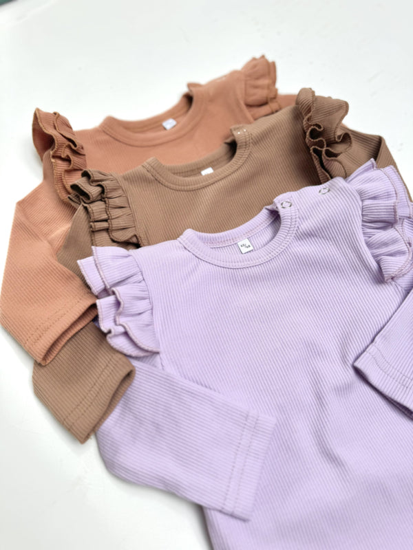Baby shirt ruffle Pastel lila (rib)