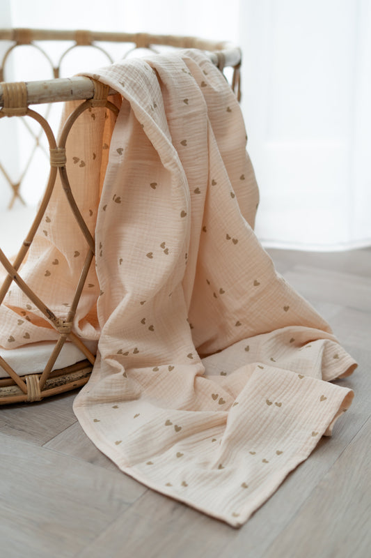 Hydrofiele doek XL Hartjes Beige Creme