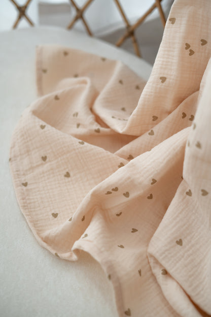 Hydrofiele doek XL Hartjes Beige Creme